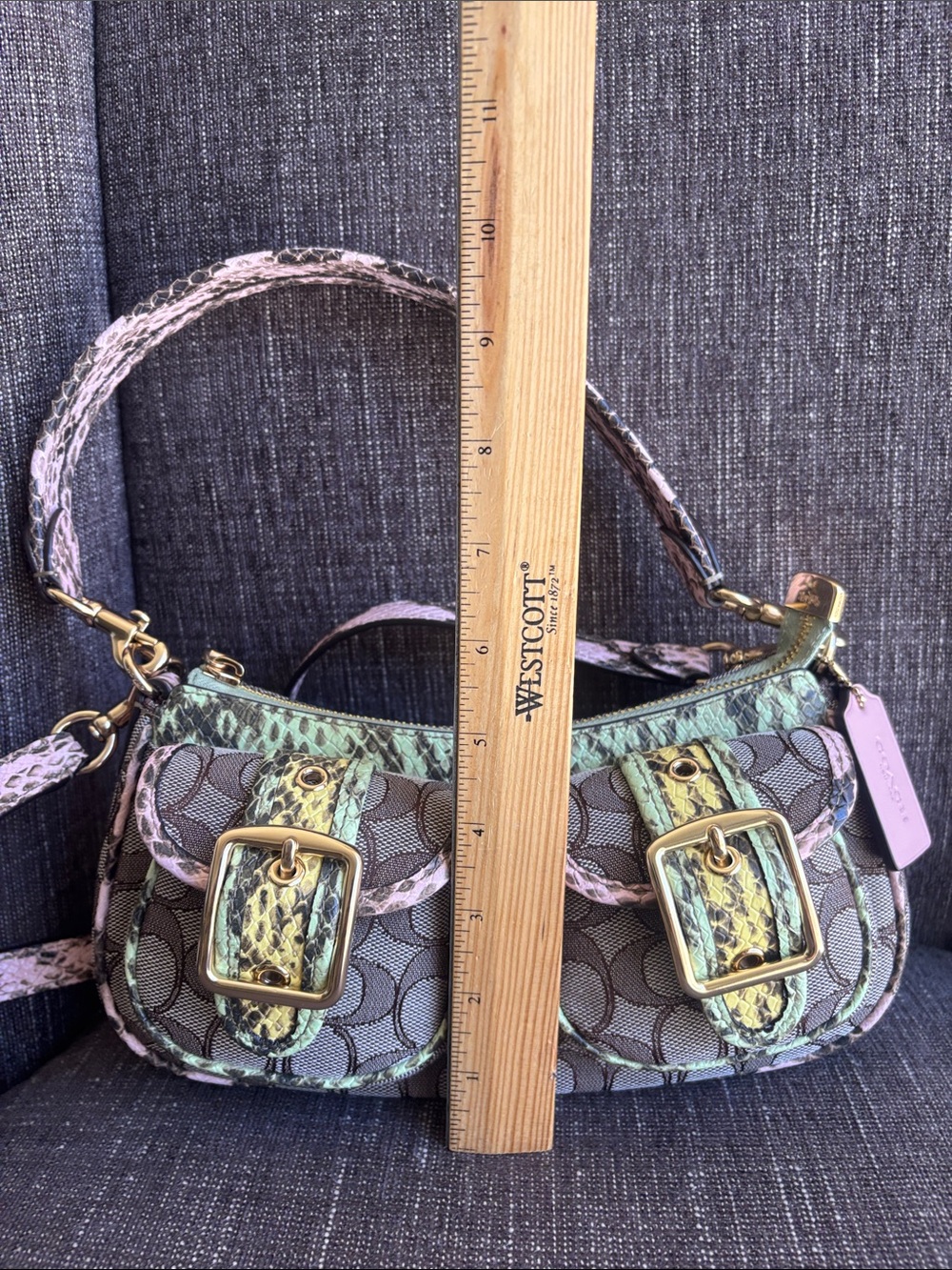 Coach Ashton Shoulder Bag In Signature Jacquard GOLD/OAK MULTI Like New w/Straps - Picture 10 of 16